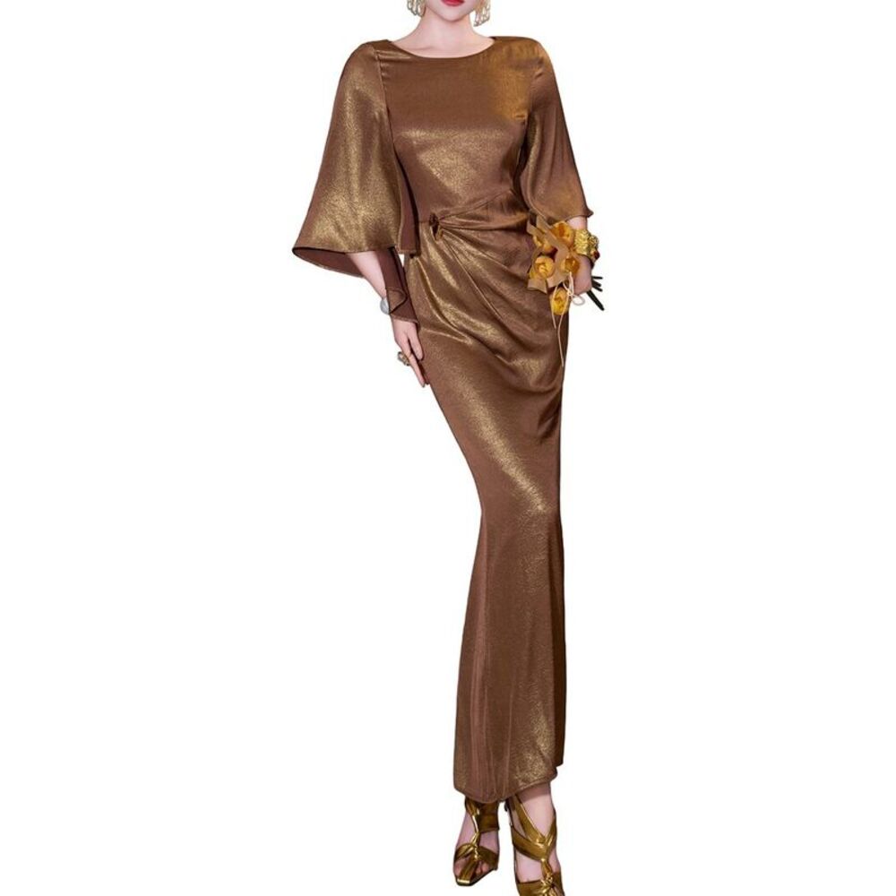 Burryco Womens Long Sleeve Maxi Dress, Brown